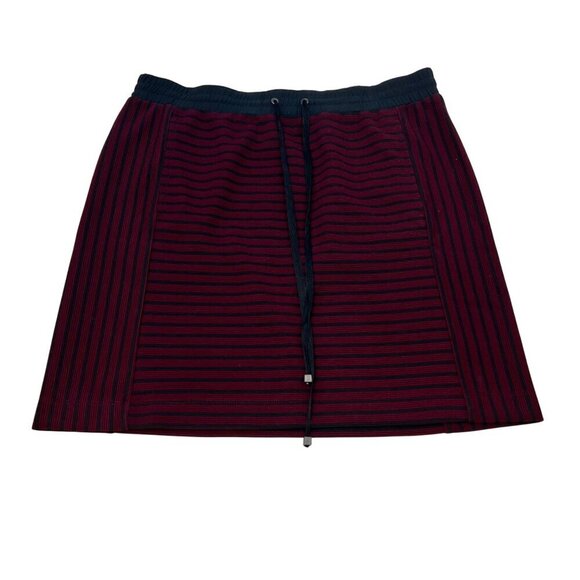 Lou & Grey Women’s Striped Pull On Skirt Wine/Black Drawstring Size Small New - Picture 1 of 9